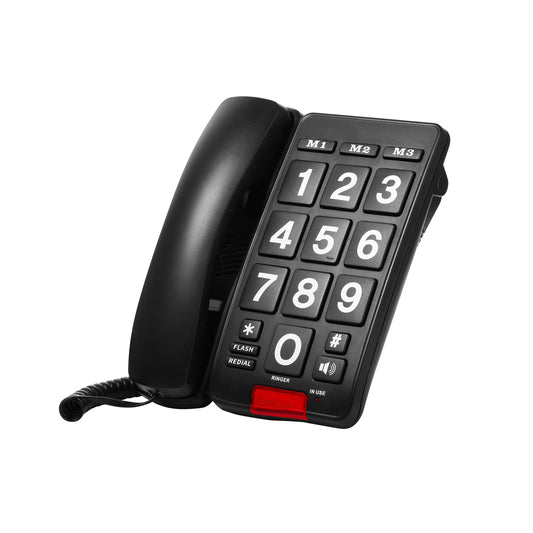 Big Button landline Phone for Seniors or Visually impaired with high Contrast Colors and Loud Volume (Black)