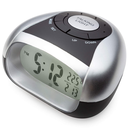 Cirbic Loud Talking Alarm Clock with Time and Temperature - for Low Vision or Blind (Gray)