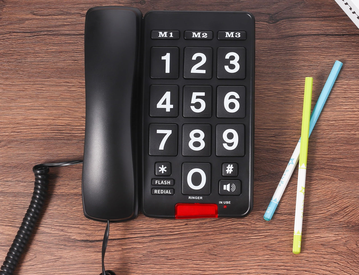 Big Button landline Phone for Seniors or Visually impaired with high Contrast Colors and Loud Volume (Black)