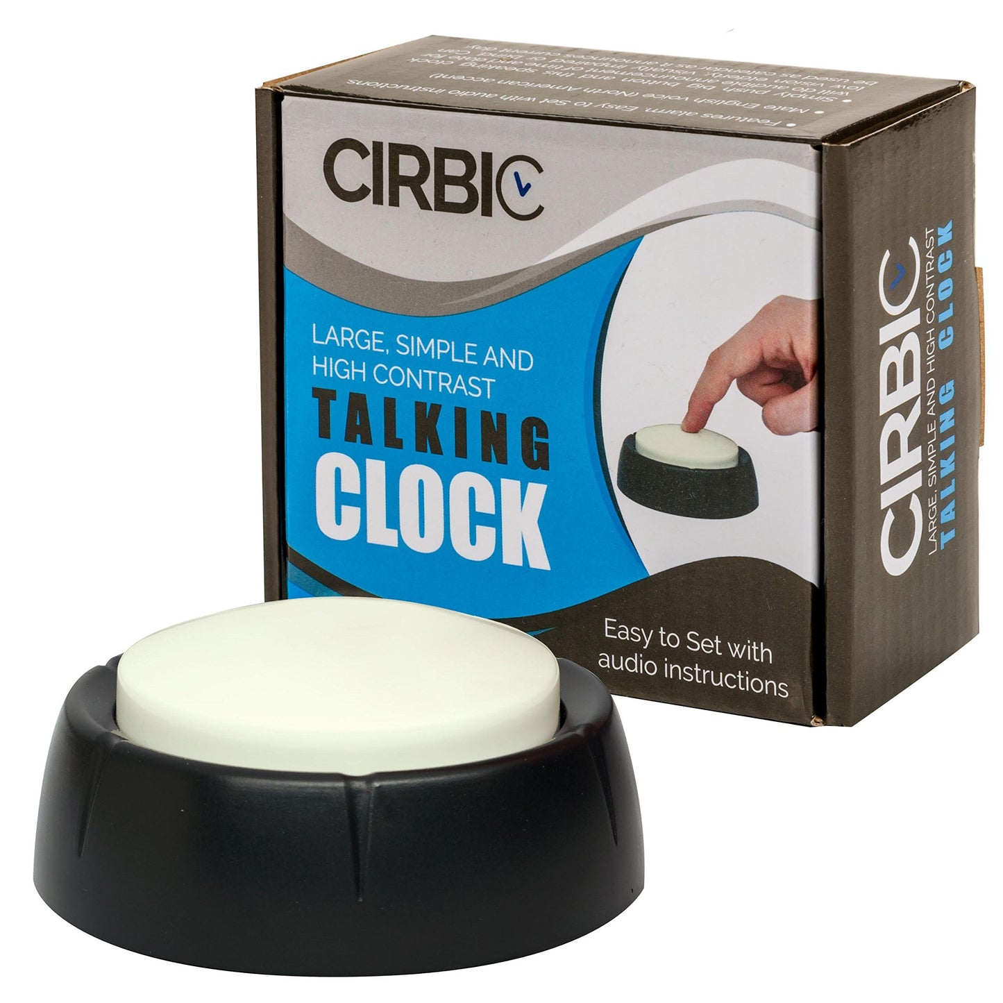 Cirbic Large Talking Alarm Clock for Blind - Announcing Time, Date and Week of Day. Perfect for Visually impaired, Elderly, Hearing aid (White)