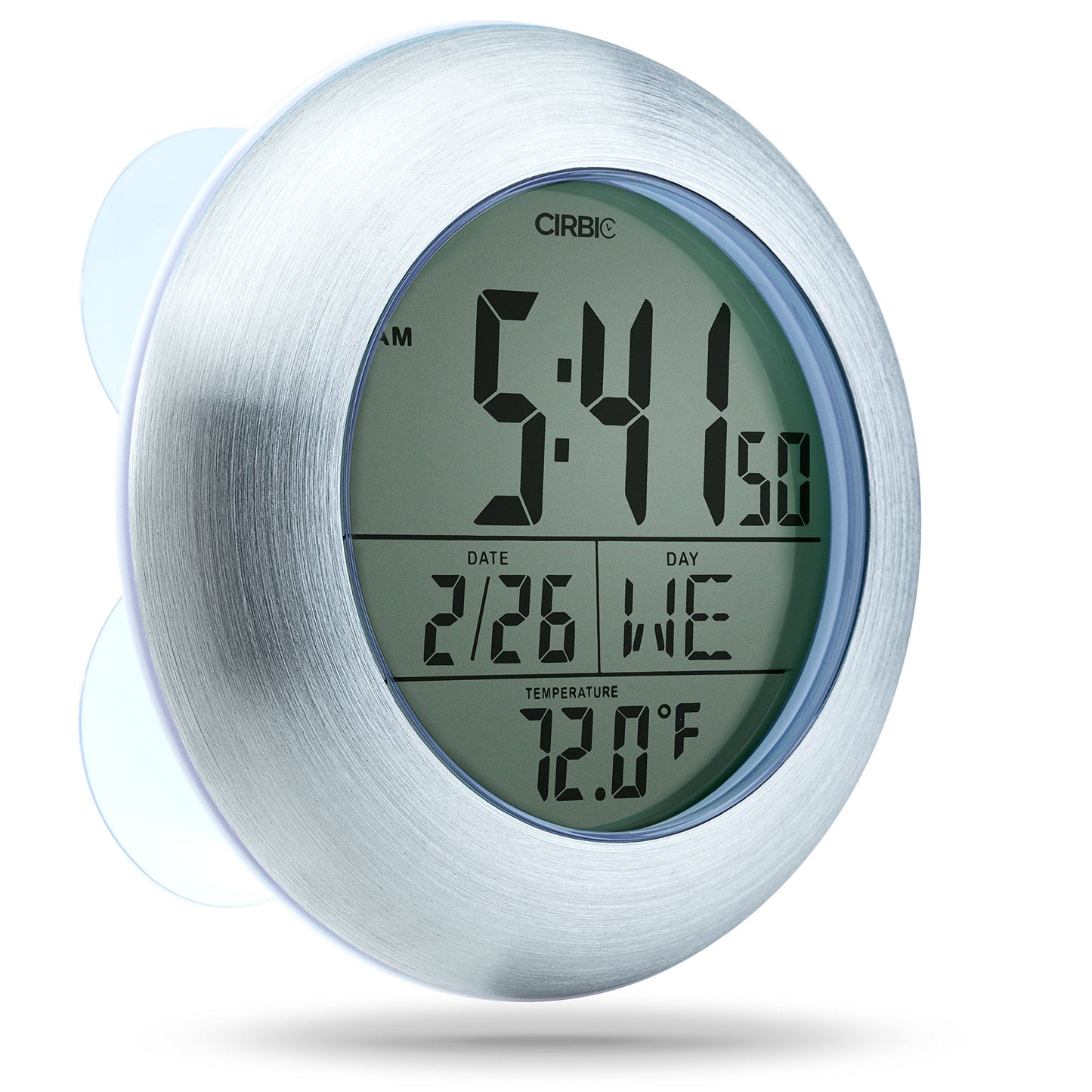 Cirbic Extra Large Shower Clock with Suction Cups, Date and Temperature, Water Resistant Clock for Bathroom