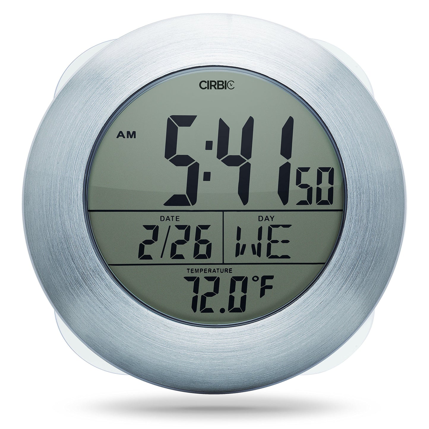 Cirbic Extra Large Shower Clock with Suction Cups, Date and Temperature, Water Resistant Clock for Bathroom